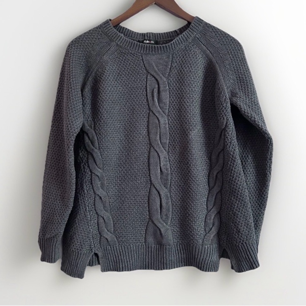 Style & Co Charcoal Gray Cable Knit Sweater Size Medium